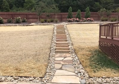 flagstone walkway and stairs leading to backyard pool